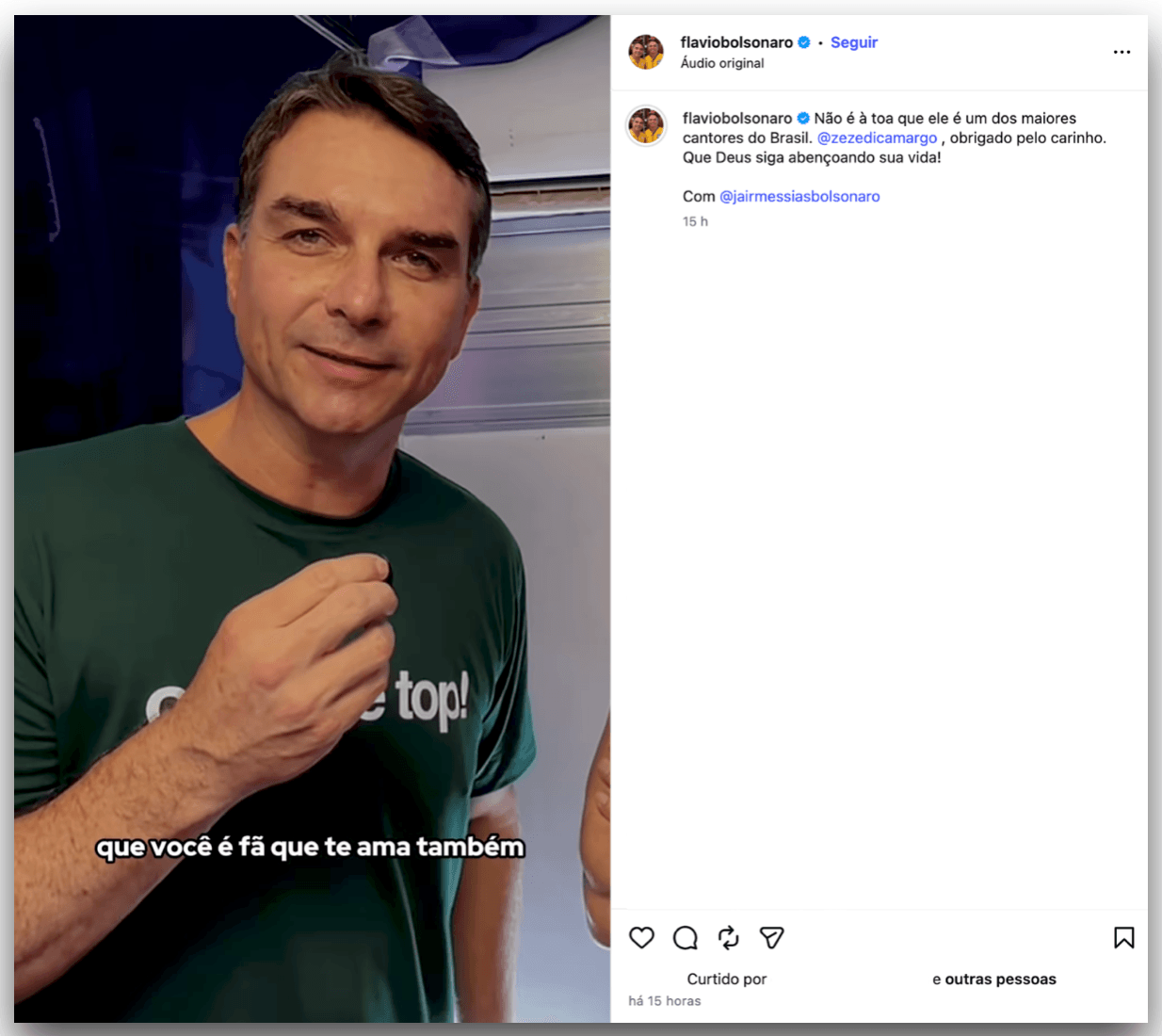 Flávio grava vídeo com Zezé Di Camargo para Bolsonaro