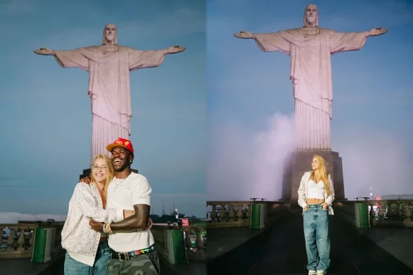Virginia e Vini Jr. recebem bênção de padre no Cristo Redentor